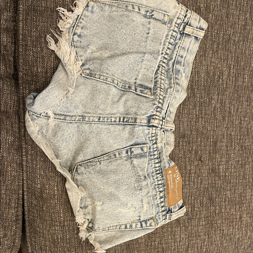 One Teaspoon Distressed Light Blue Jean Shorts